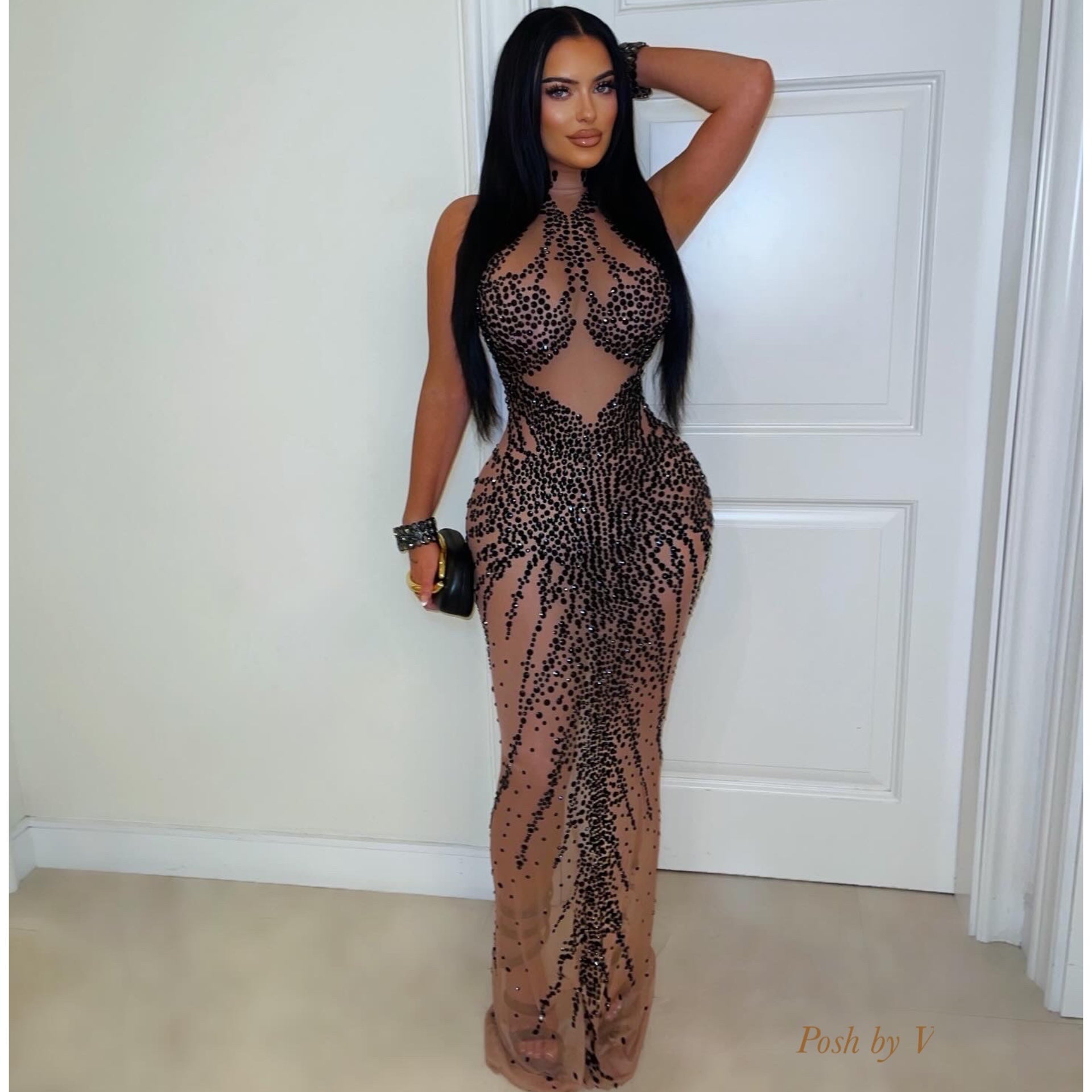 Ferrea glam crystal dress (Nude/Black)