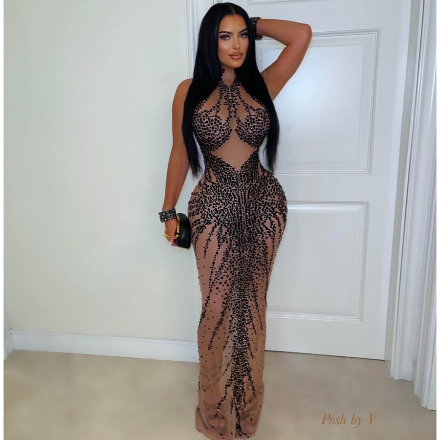 Ferrea glam crystal dress (Nude/Black)