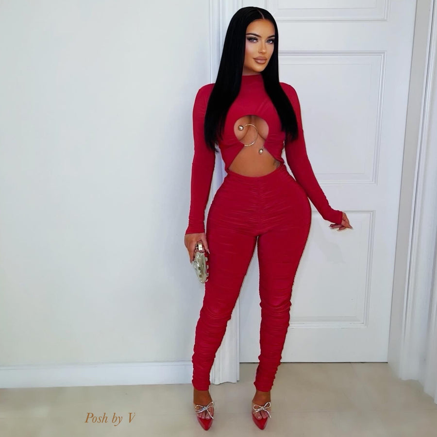 Evina ruched jumpsuit (Red)