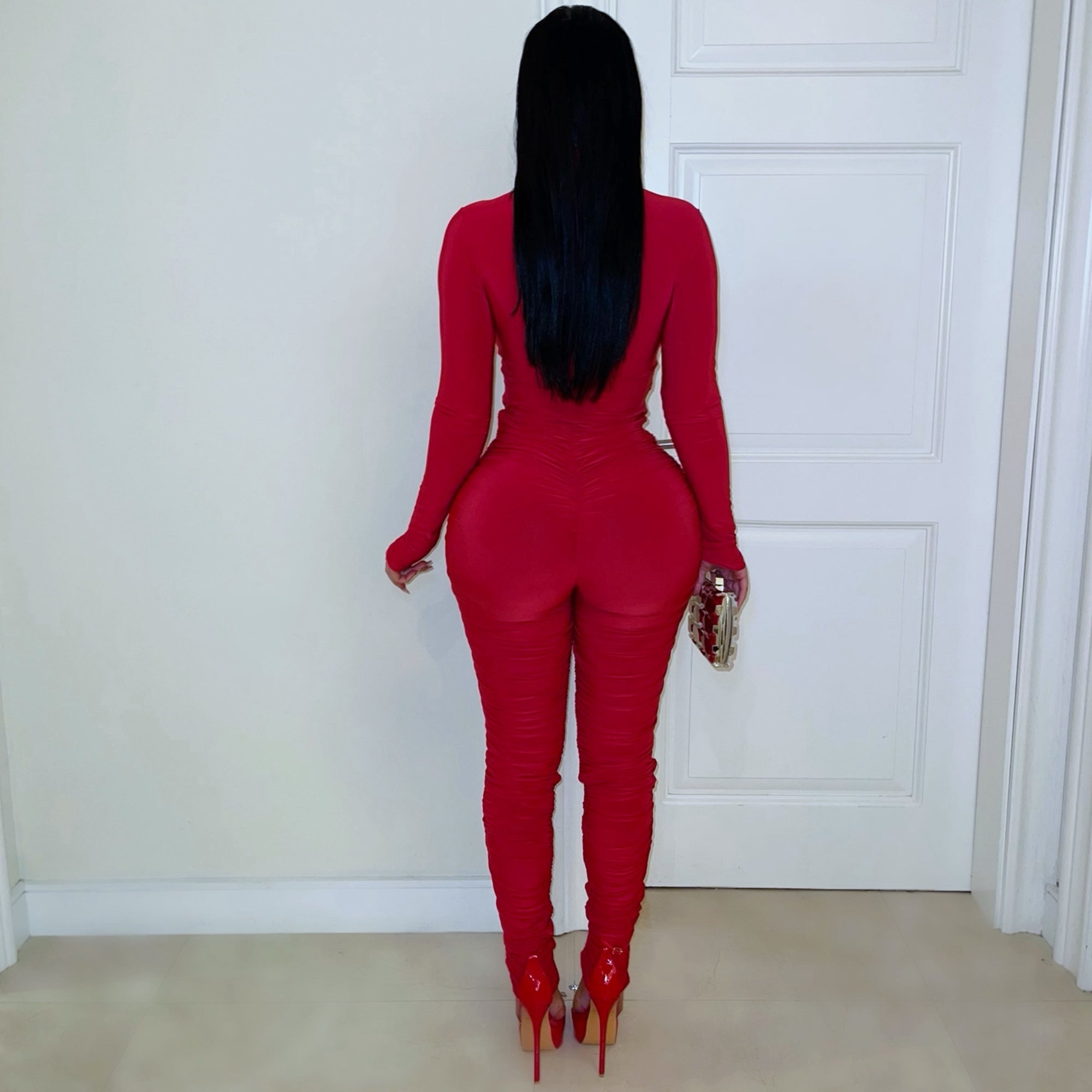 Evina ruched jumpsuit (Red)