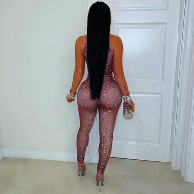Queen crystal body jumpsuit (Pink)