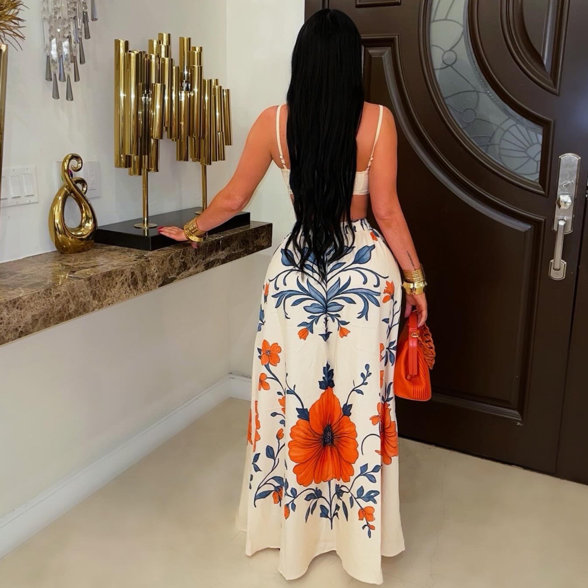 Butterfly maxi skirt set (Orange multi)