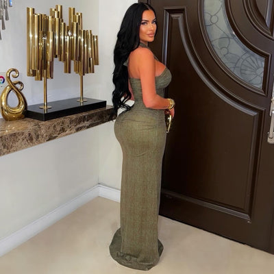 Jade glam maxi dress (Olive/gold)