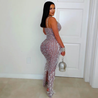 Culera pearl feather dress (Grey/white)