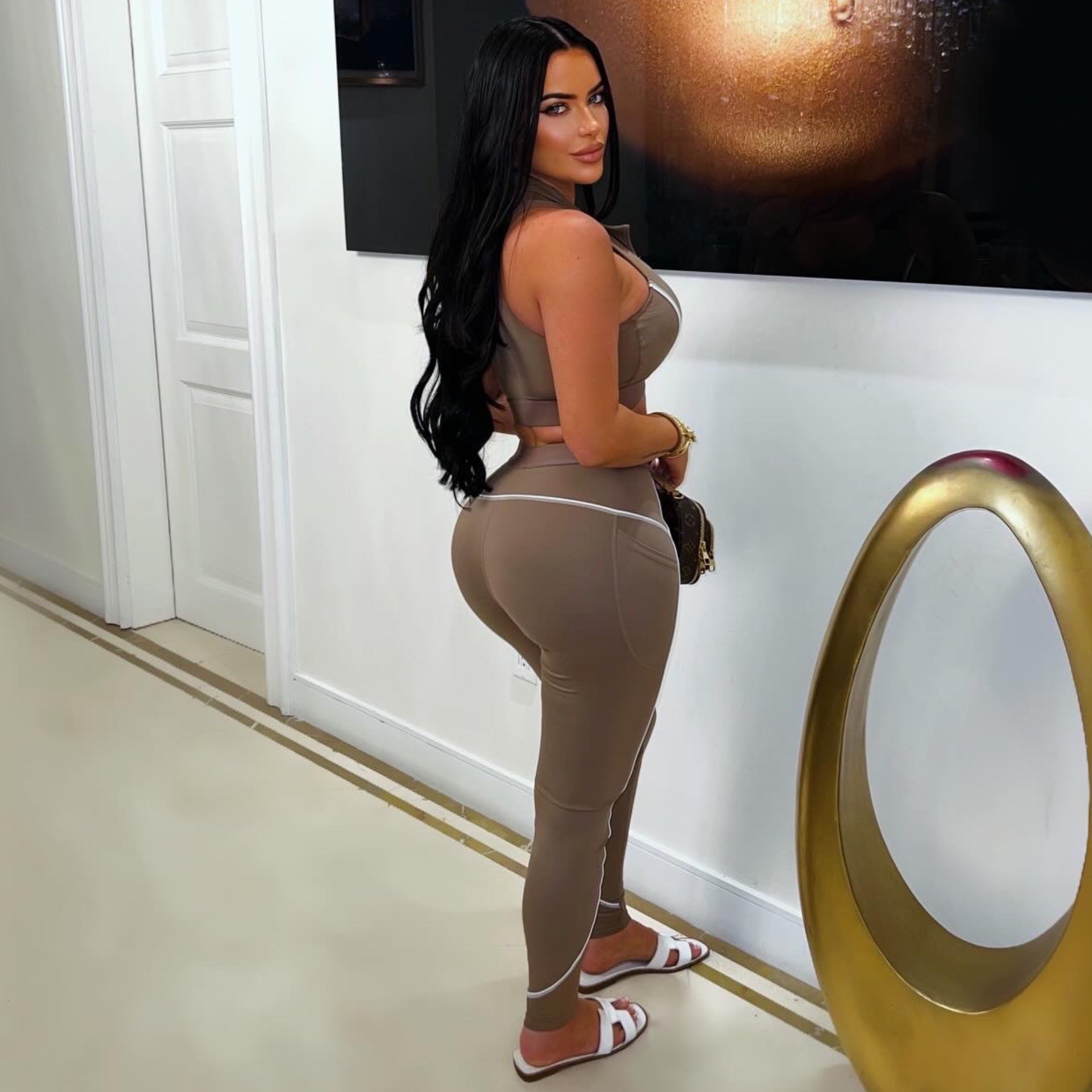 Nari sport leggings set (Taupe/white)