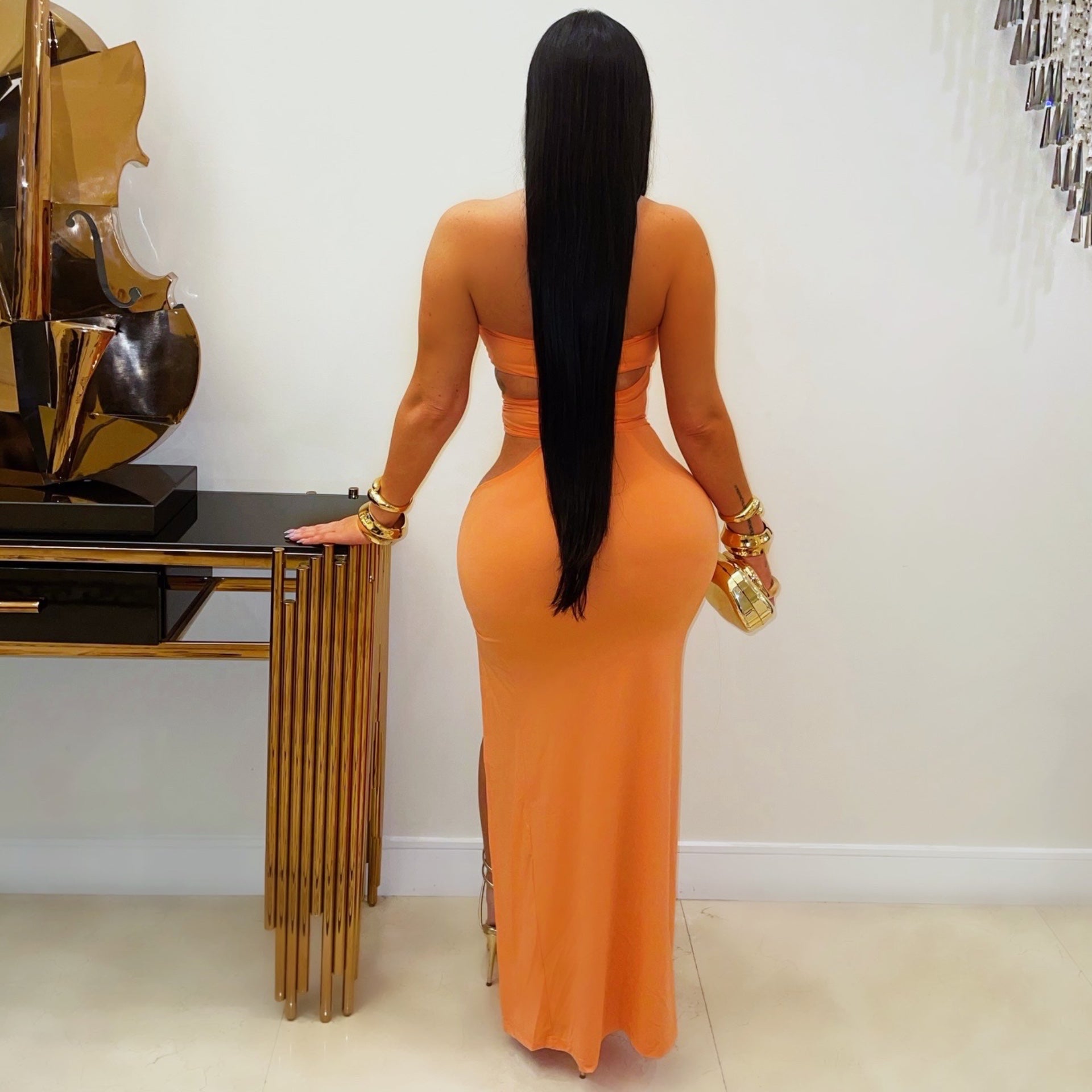 Taniya snake cut out dress (Black/gold)