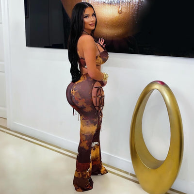 Nelle tied pants set (Brown multi)