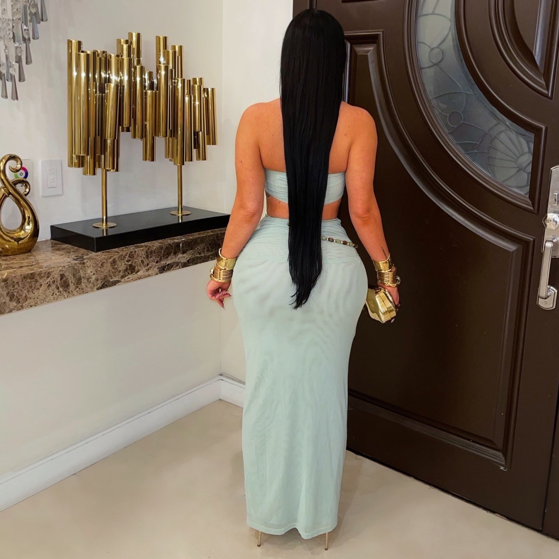 Jade beaded skirt set (Sage)