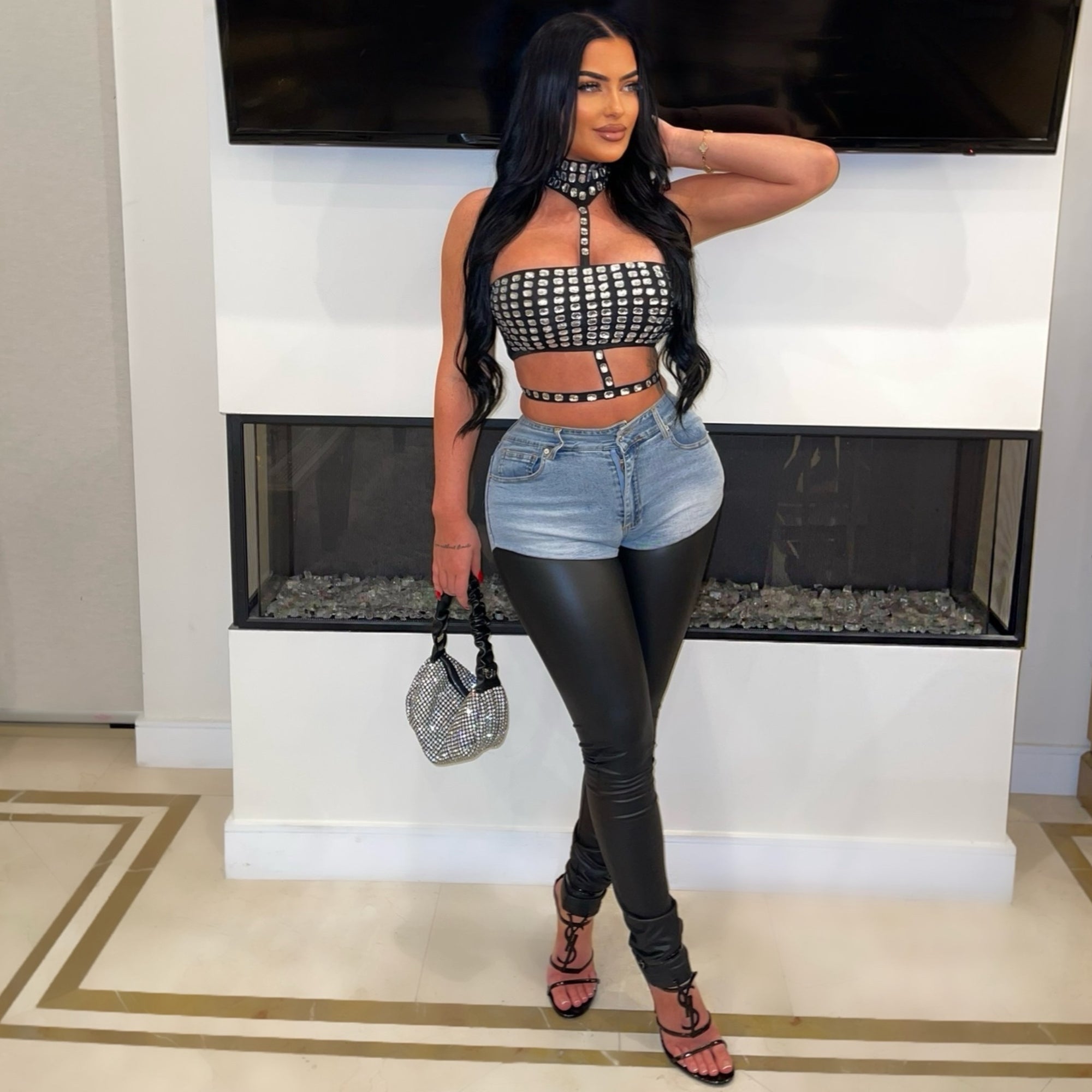 Cosmo leather jeans (Blue/black)