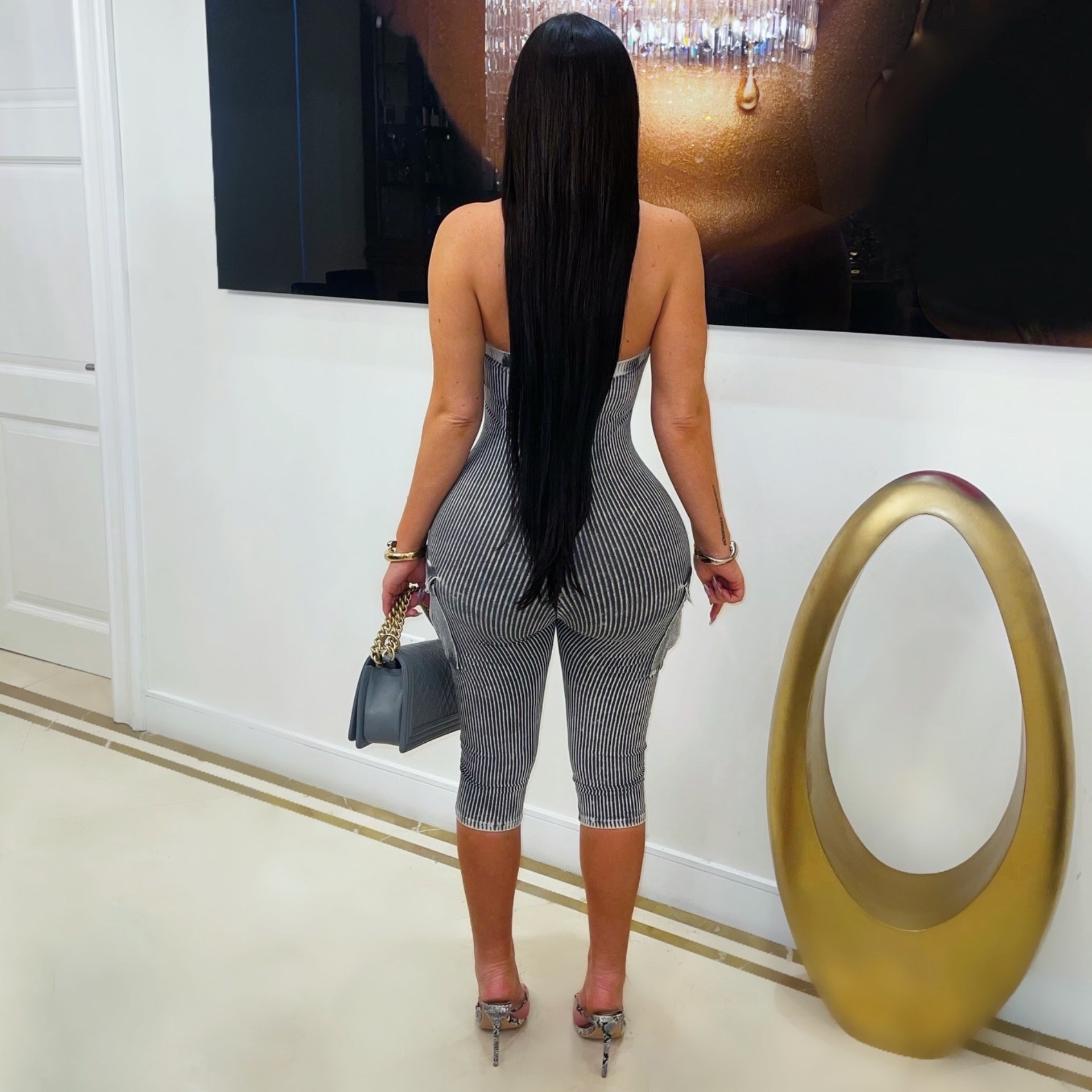 Reta ribbed cargo romper (Grey)