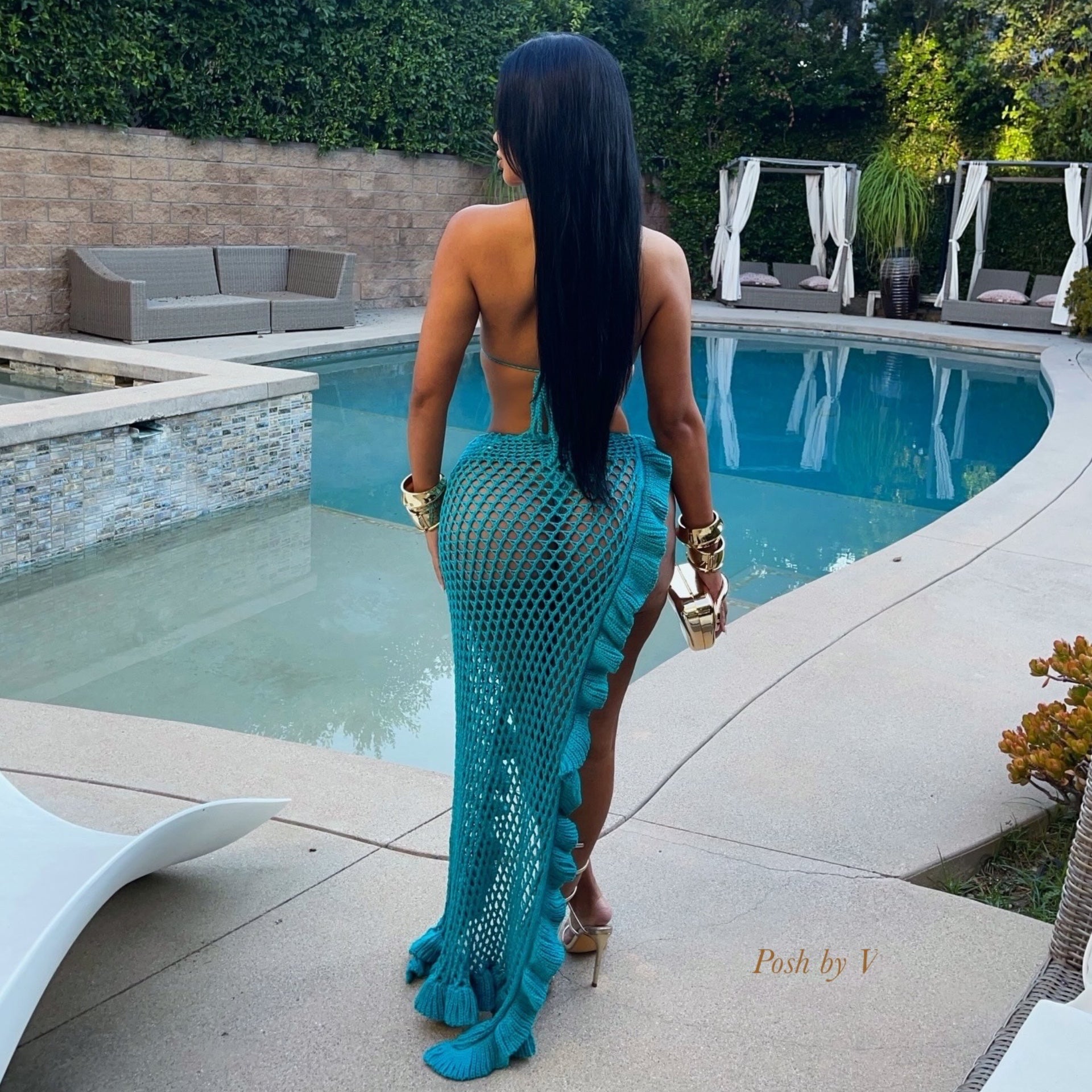 Yanise 3pcs crochet skirt set (Teal)