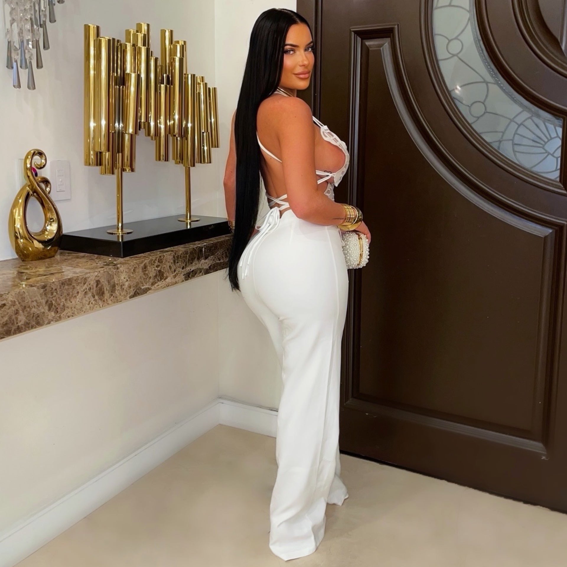 Butterfly palazzo pants set (White)
