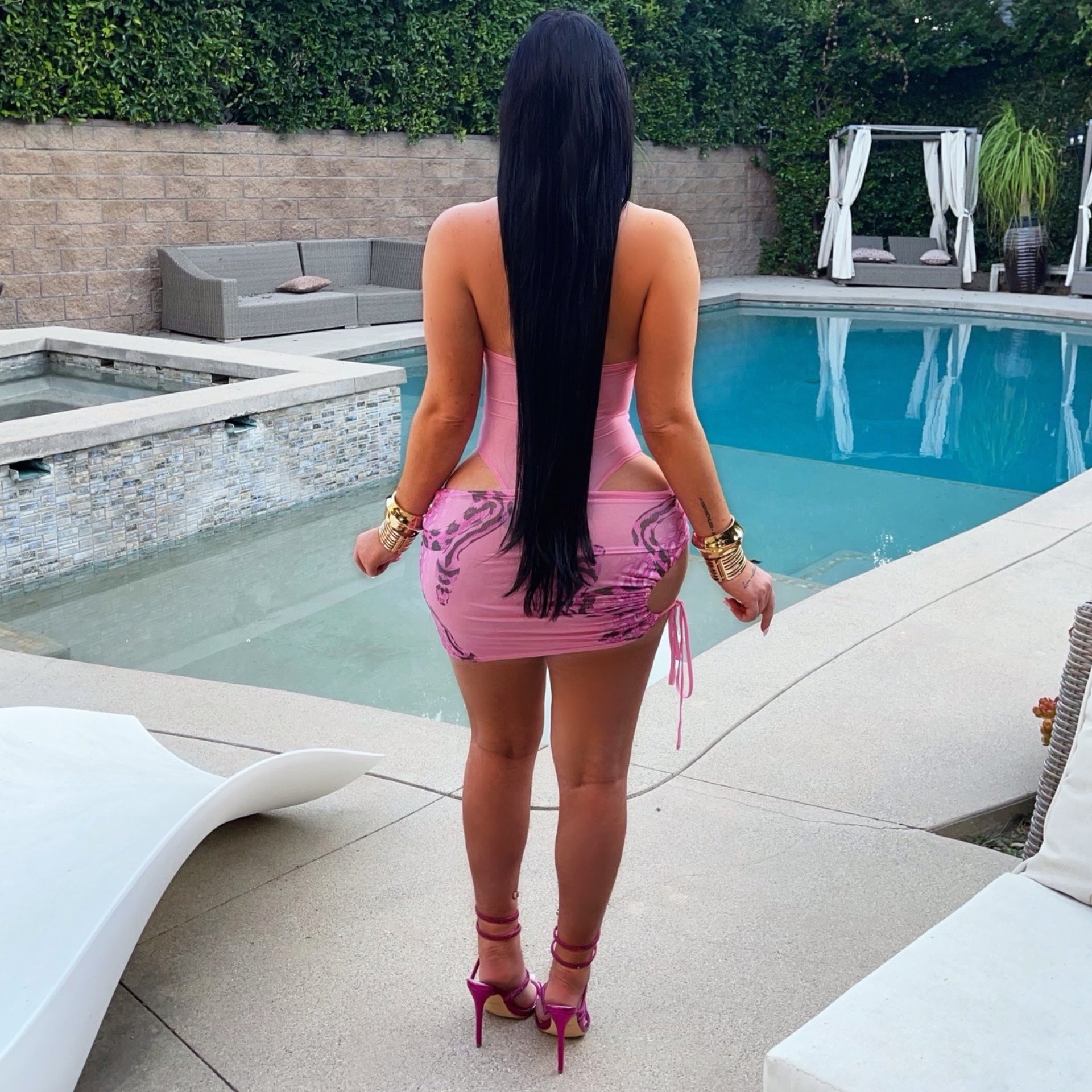 Posh croc monokini skirt set (Pink)