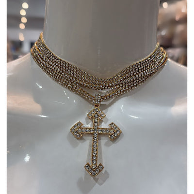 Cross rhinestone necklace (Gold)