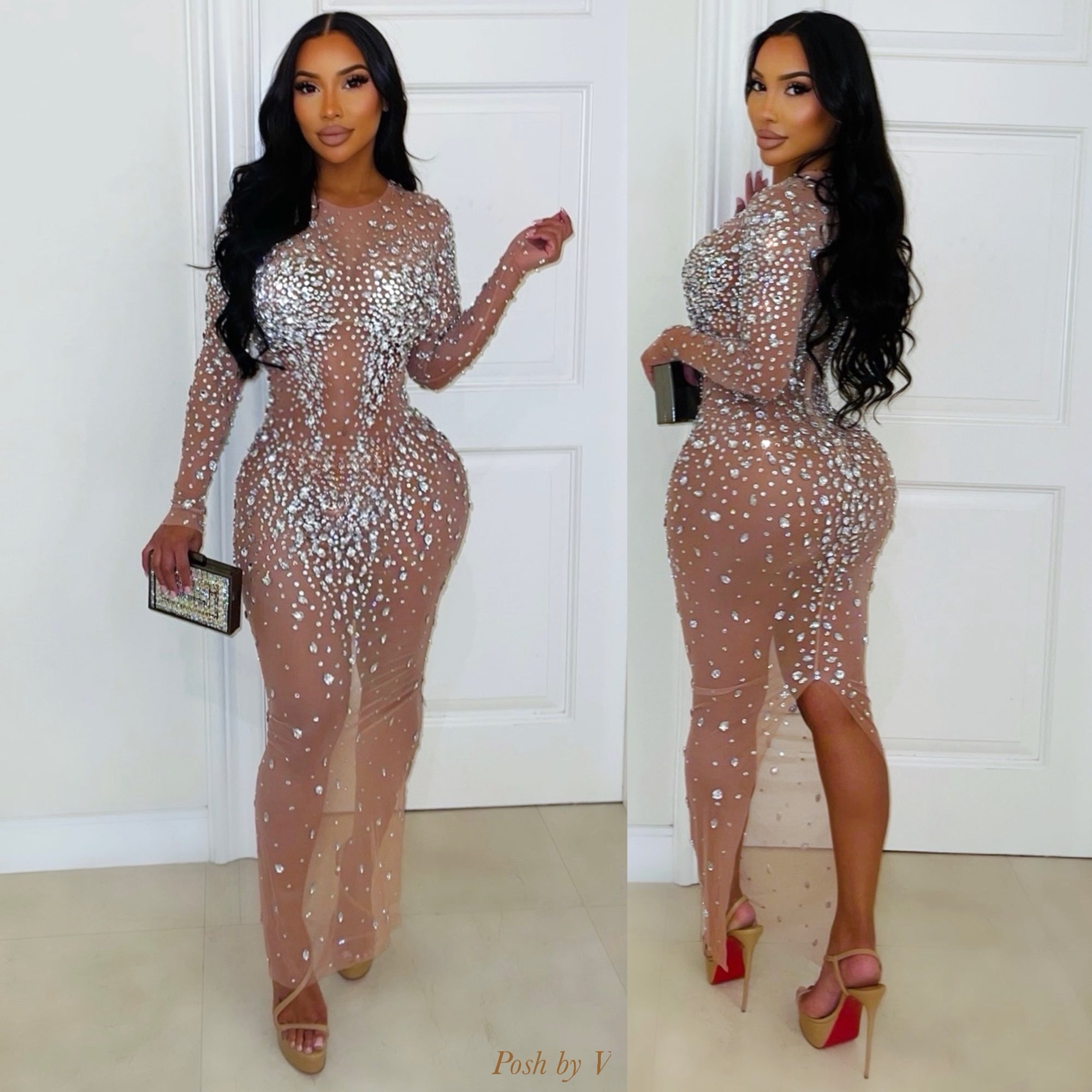Bijou crystal dress (Nude/silver)