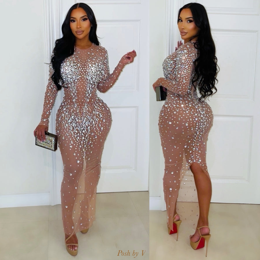 Bijou crystal dress (Nude/silver)