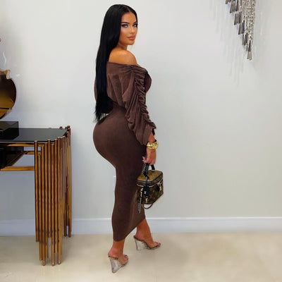 Lamia rib midi dress (Brown)