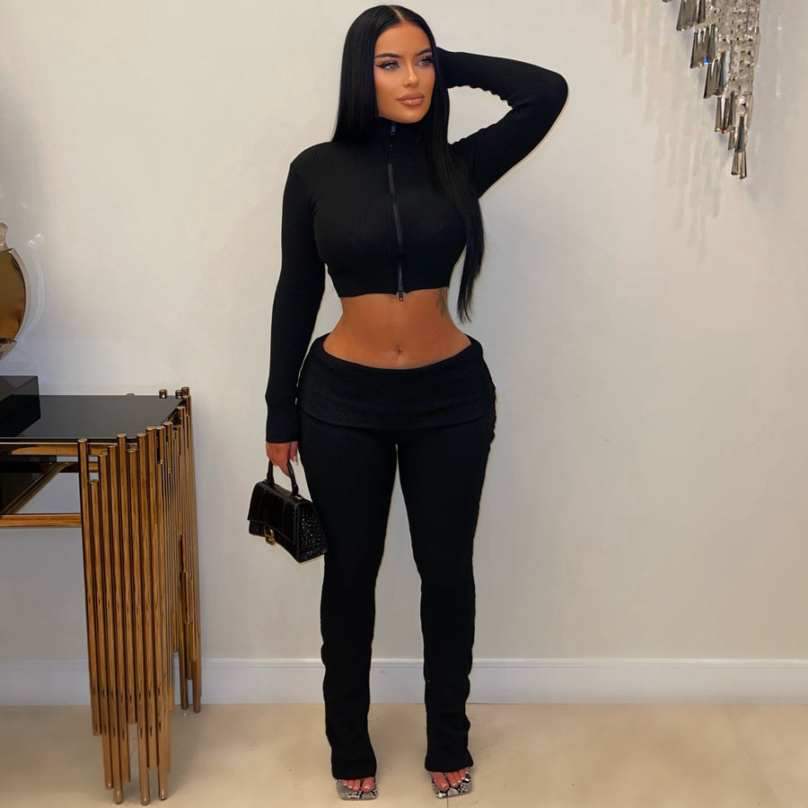 Nelle rib pants set (Black)
