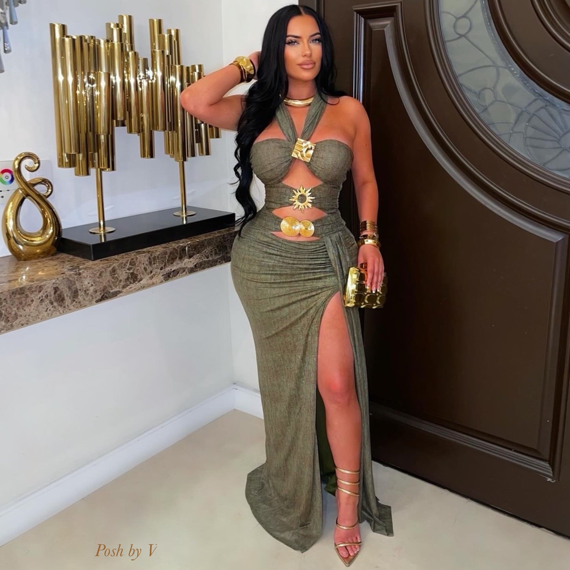 Jade glam maxi dress (Brown/gold)
