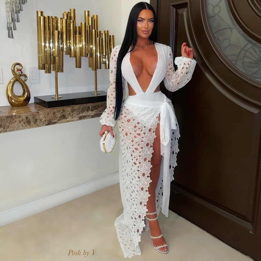 Eutopia embroidered bodysuit skirt set (White)