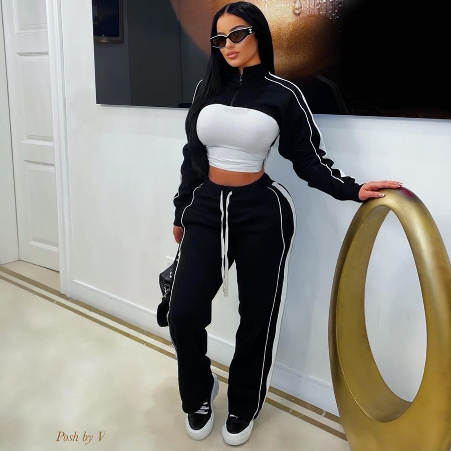 Meka 3 pcs jogger set (Black/white)