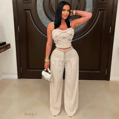 Ibiza palazzo pants set (Beige/gold)