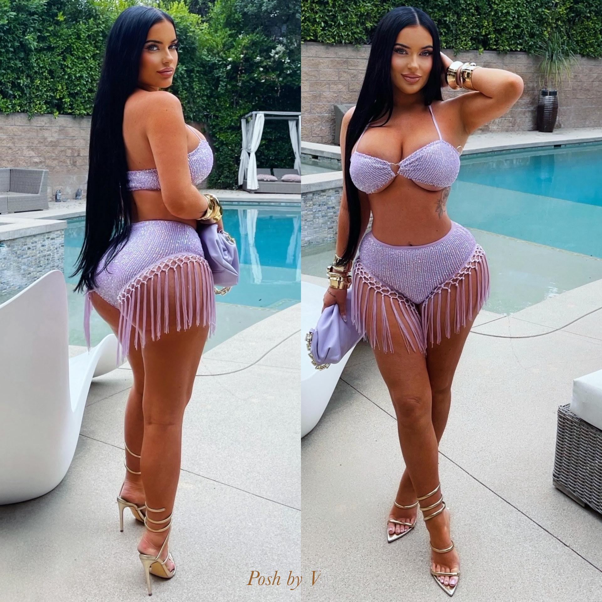 Ole sequin fringe bikini set (Lilac)