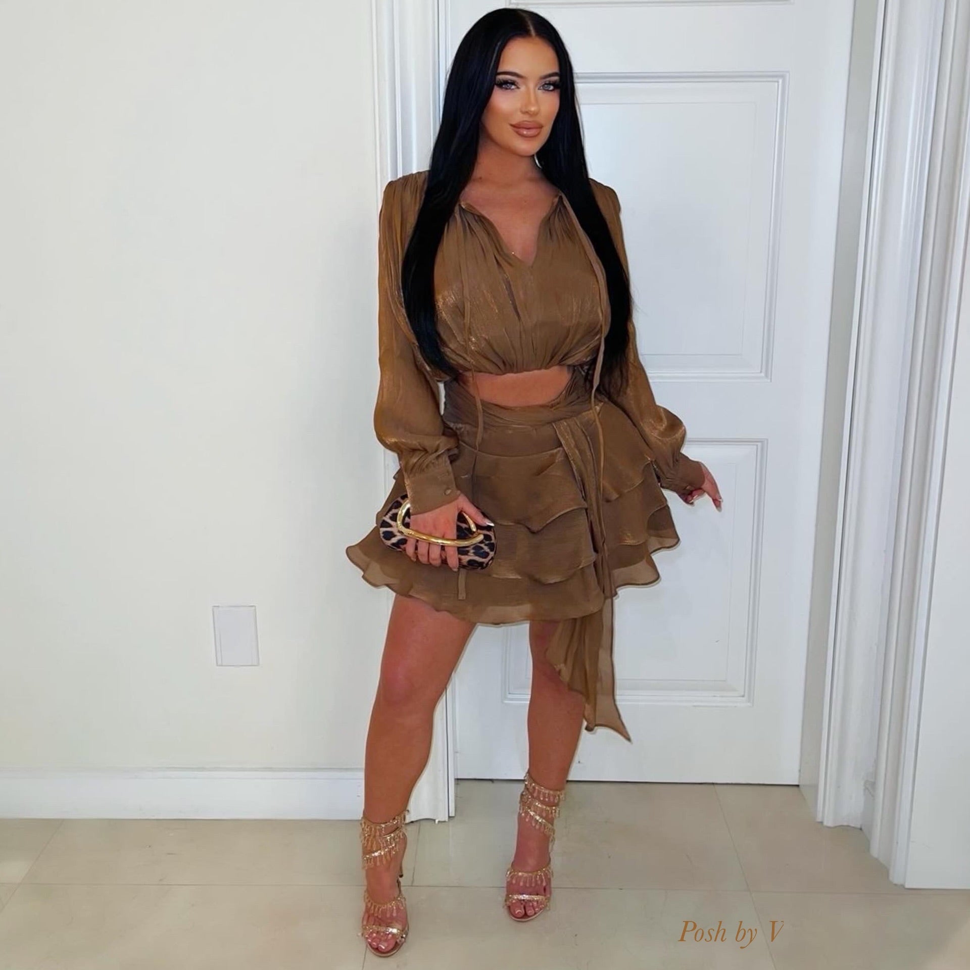 Linette ruffle skirt set (Brown)