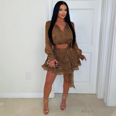 Linette ruffle skirt set (Brown)