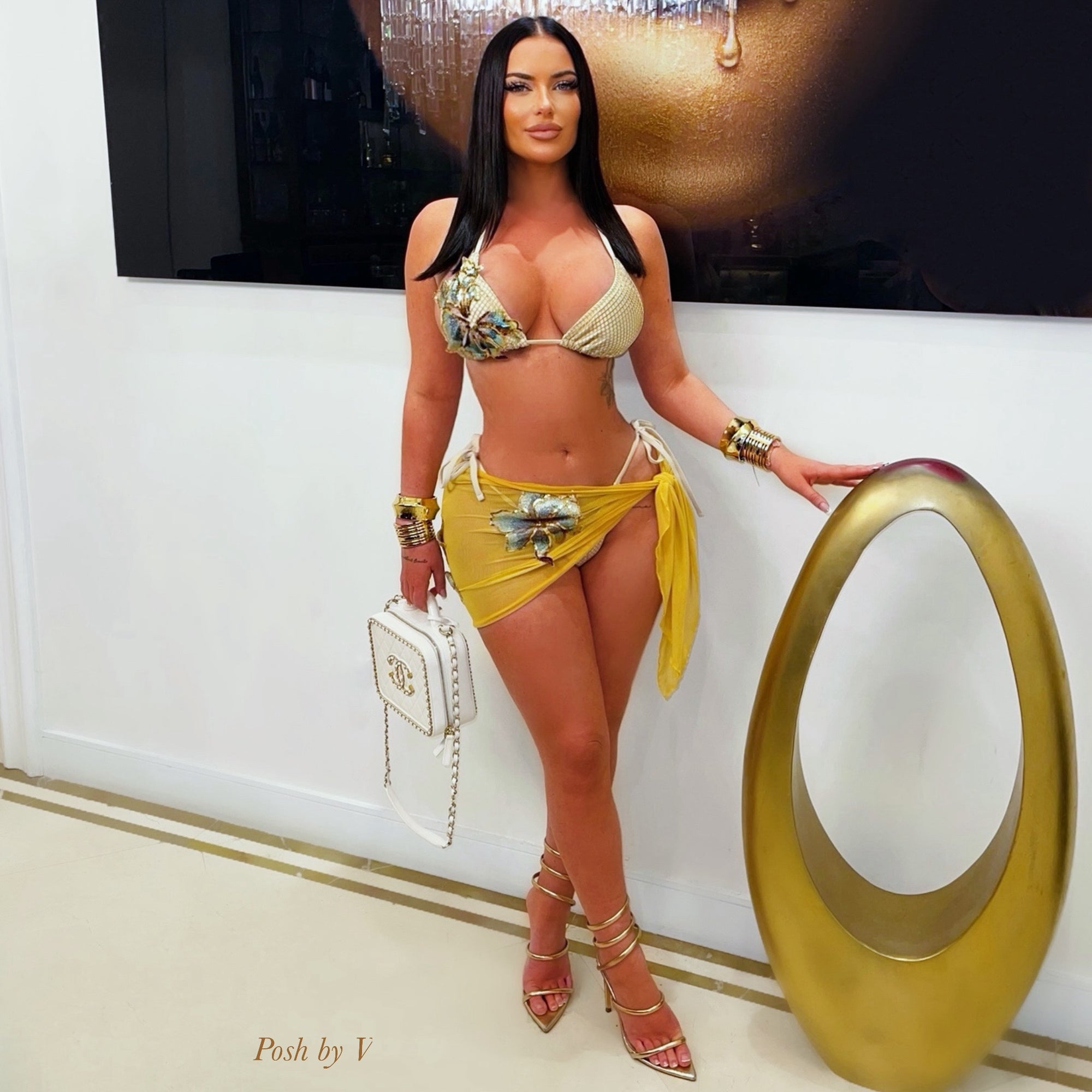 Vali 3pcs bikini/wrap set (Ivory/mustard)