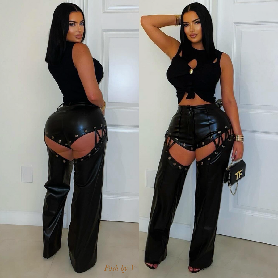 Rodeo laced leather pants (Black)