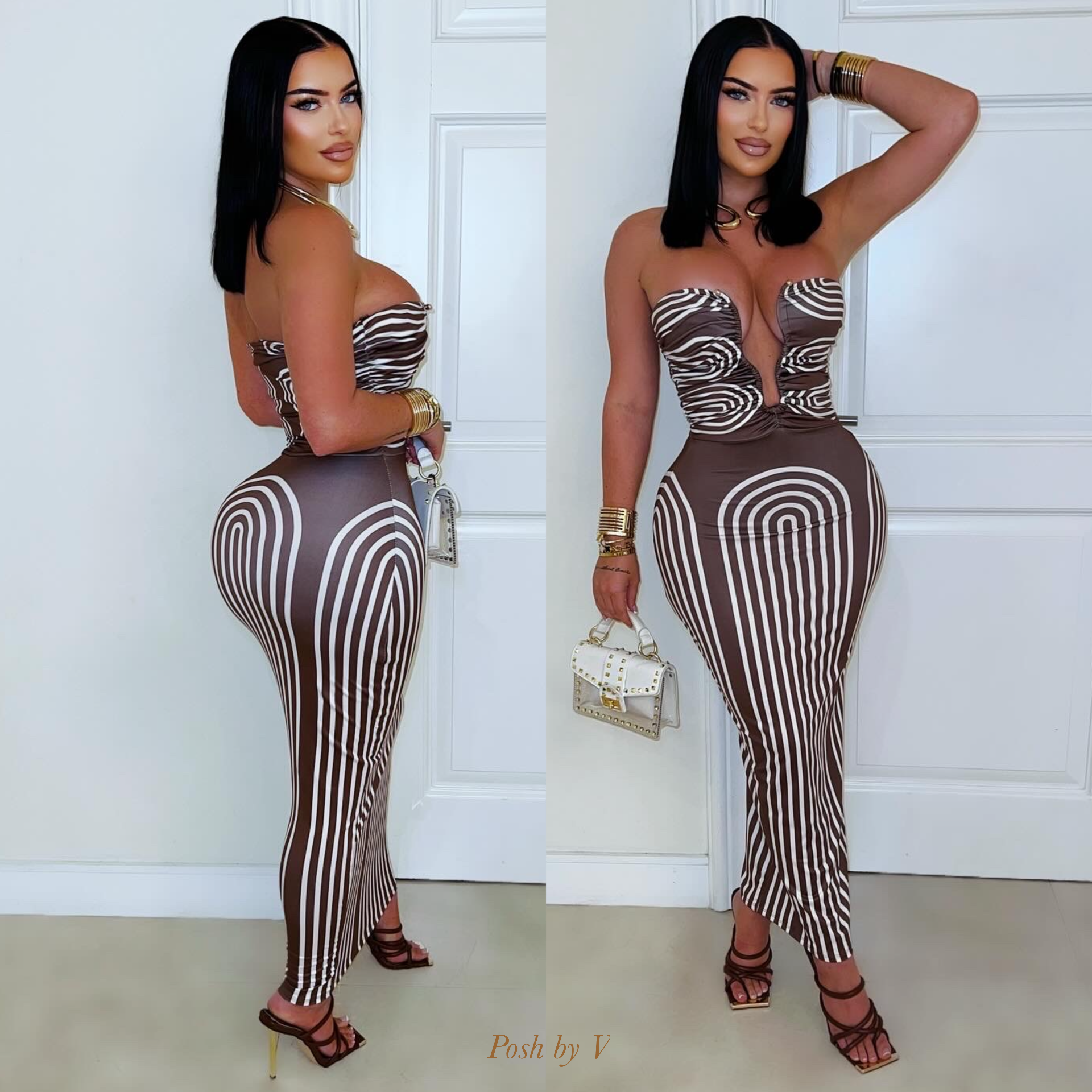 Opal midi dress (Brown/white)