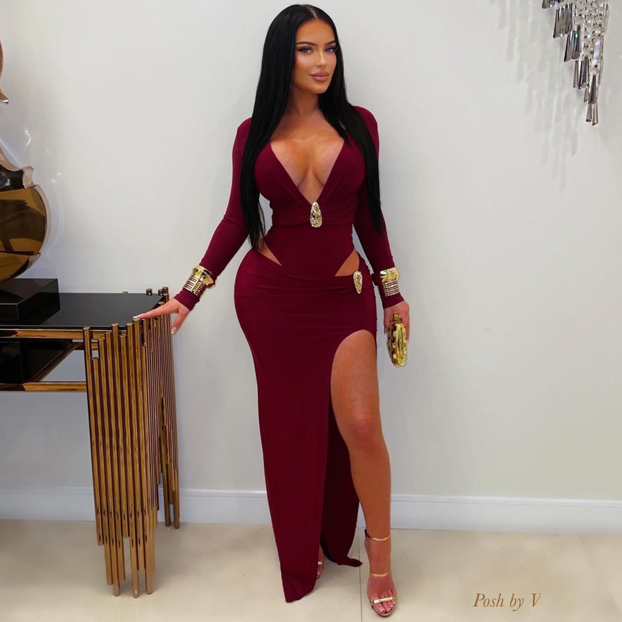 Avue skirt set (Wine/gold)