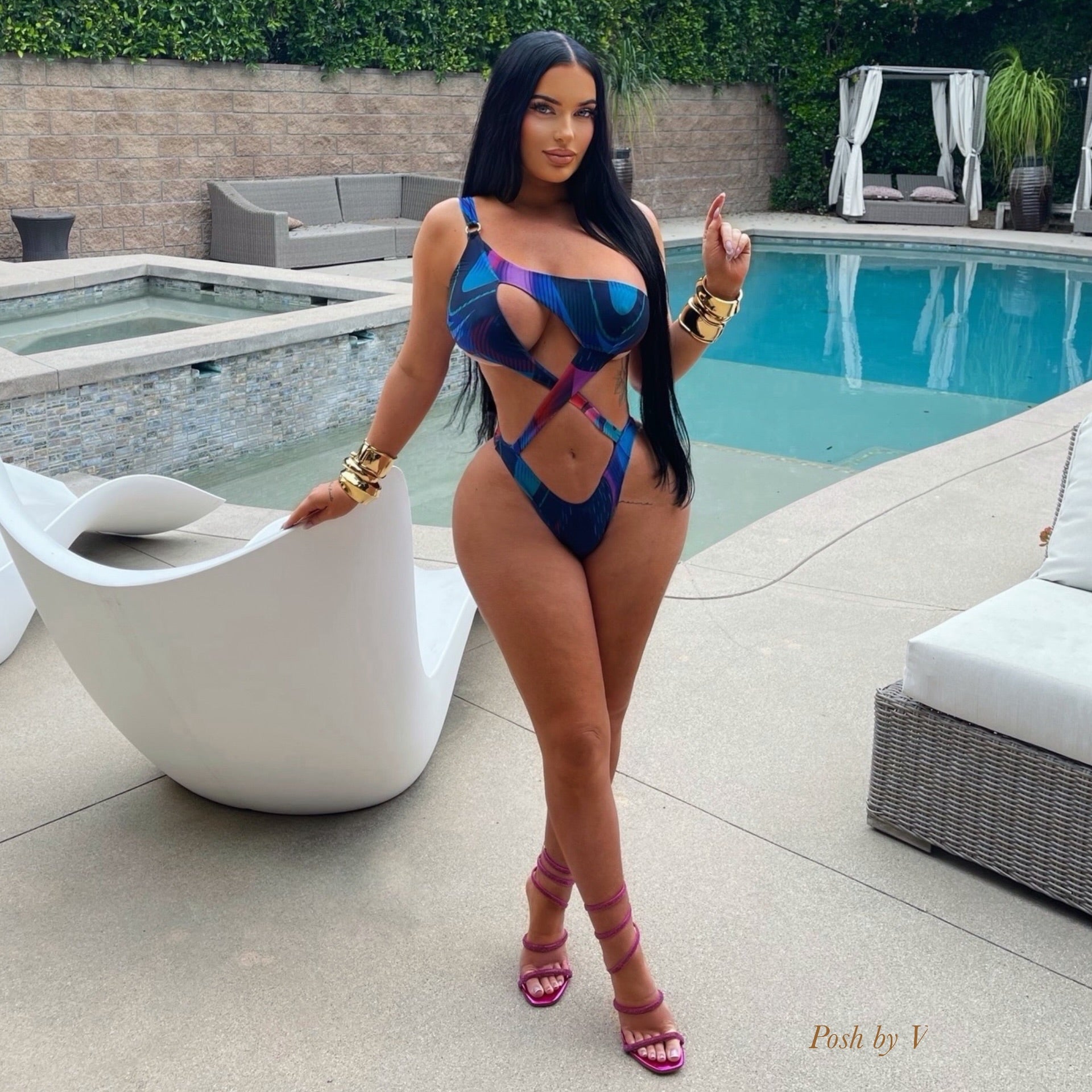 Caya monokini set w/fringe skirt (Blue multi)