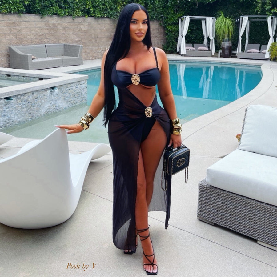 Honey 3pcs bikini set w/dress (Black/gold)