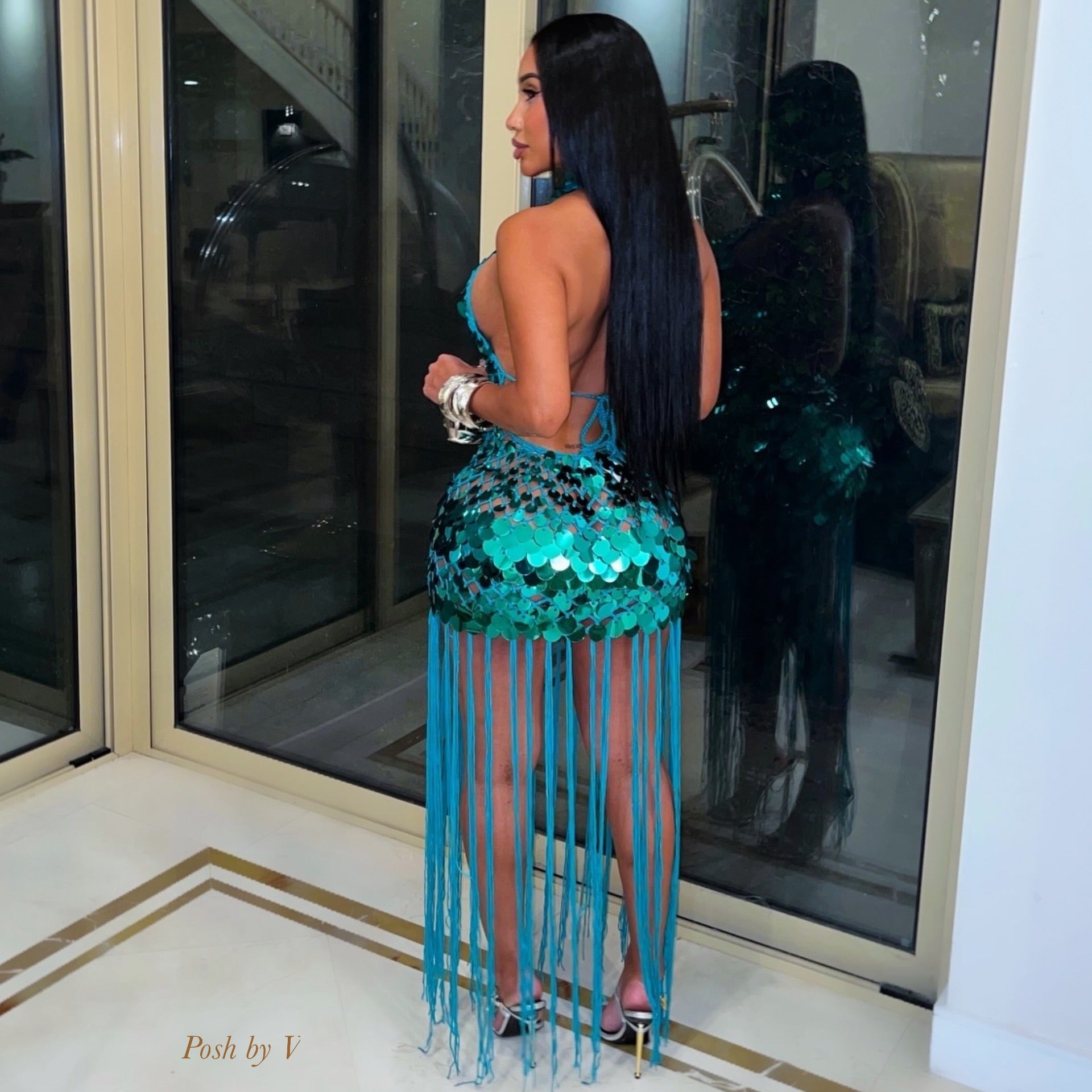 Leona fringe sequin dress (Teal)