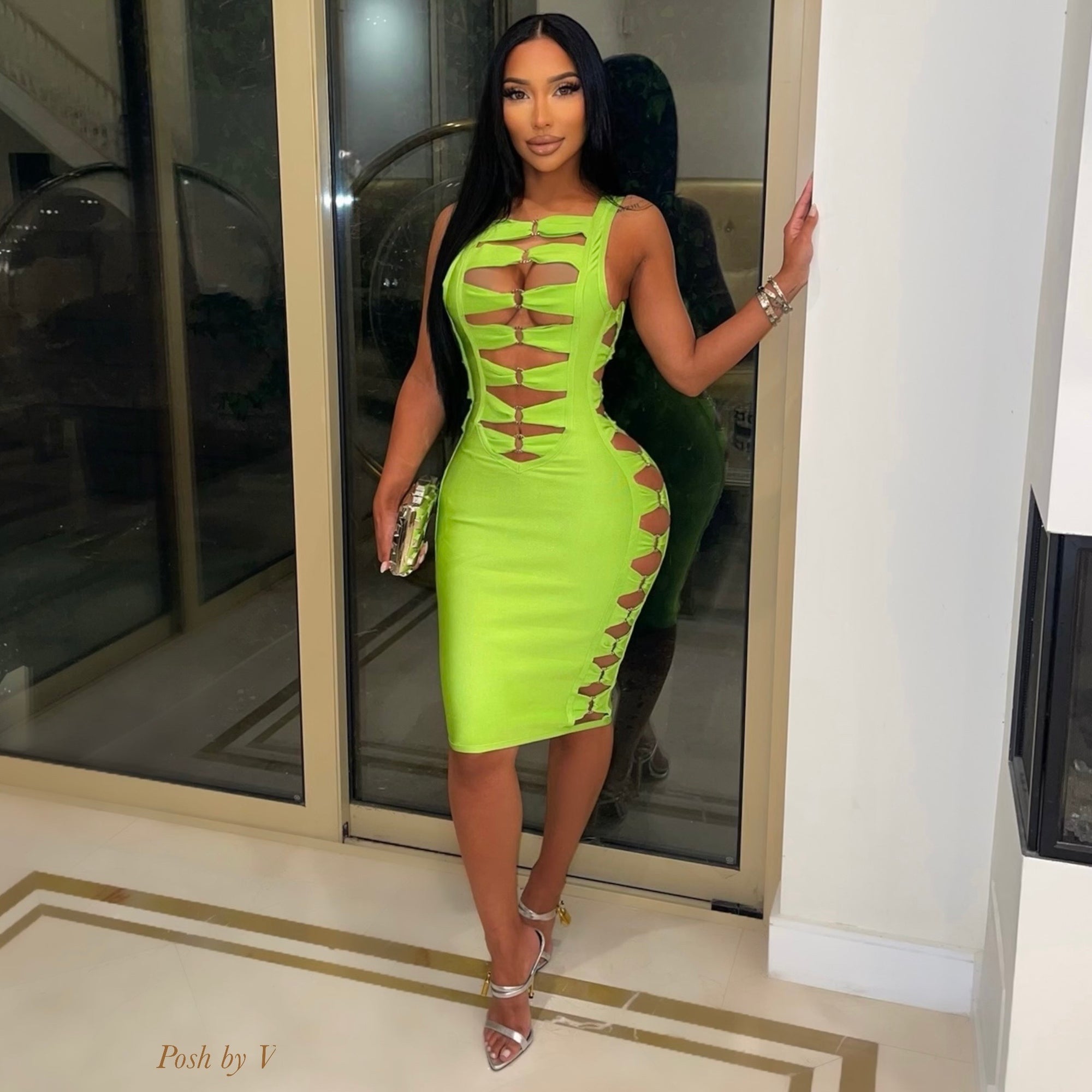 Riri caged bandage dress (Lime)