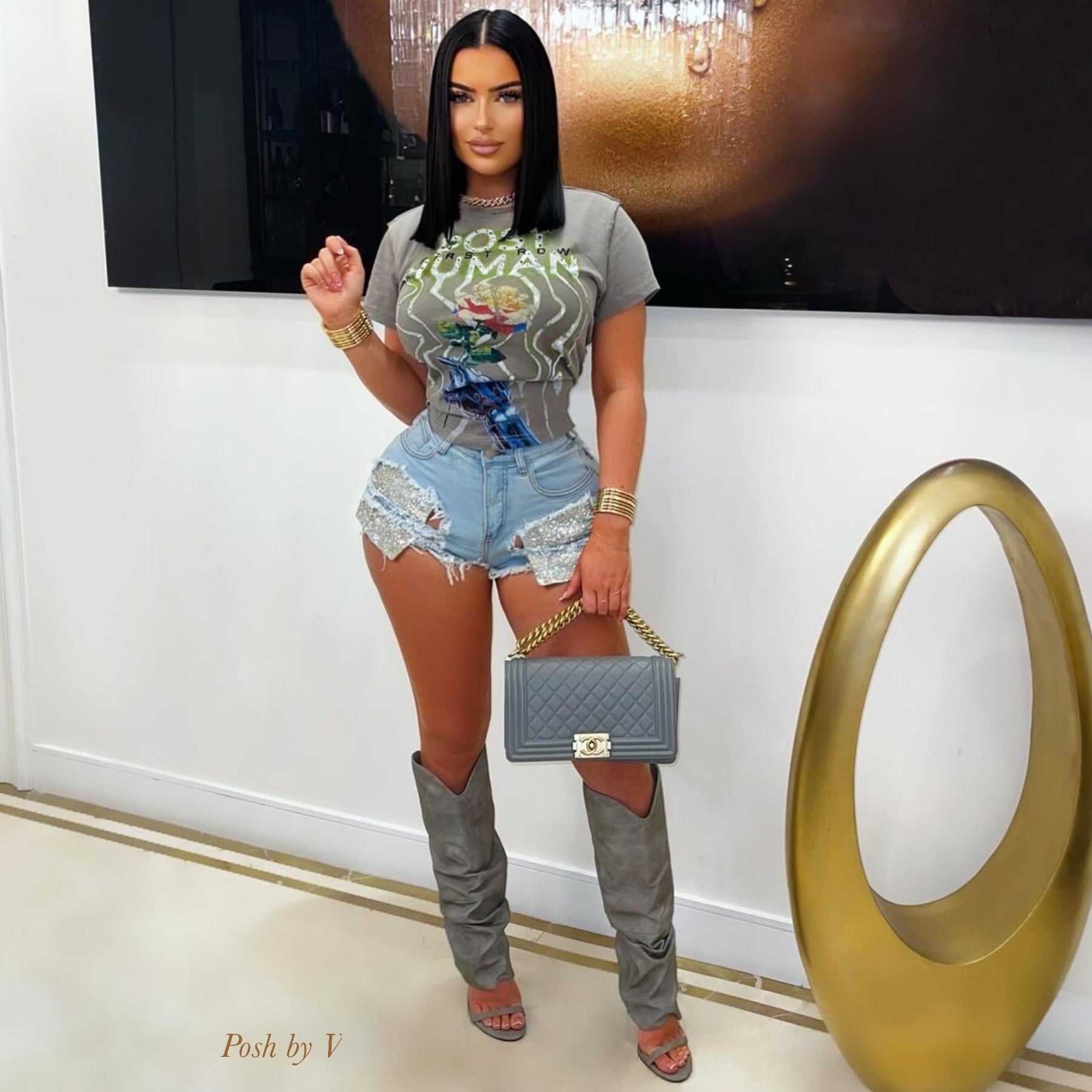 Aiko crystal pocket shorts (Blue)