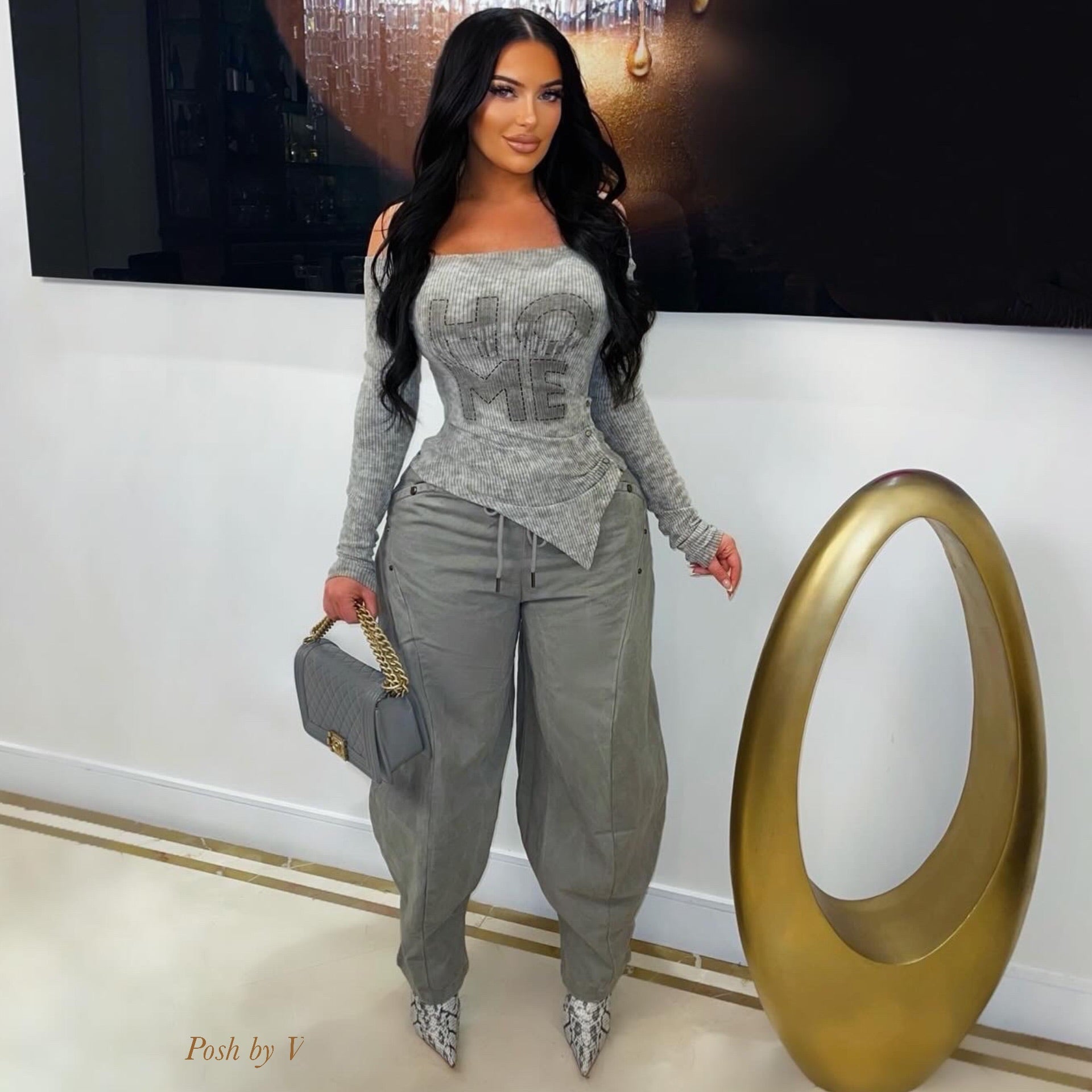 H.O.M.E ribbed top (Grey)