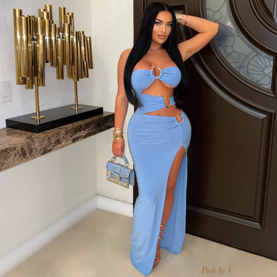 Malibu maxi dress (Sky blue/gold)