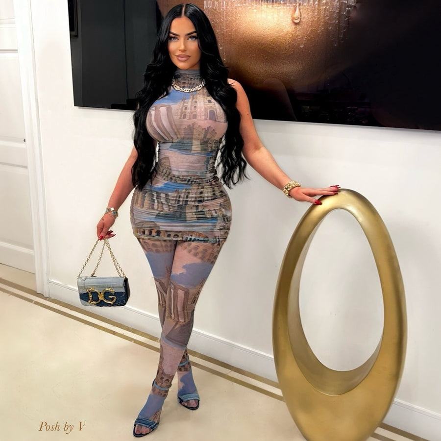 Empire leggings set (Nude/blue)