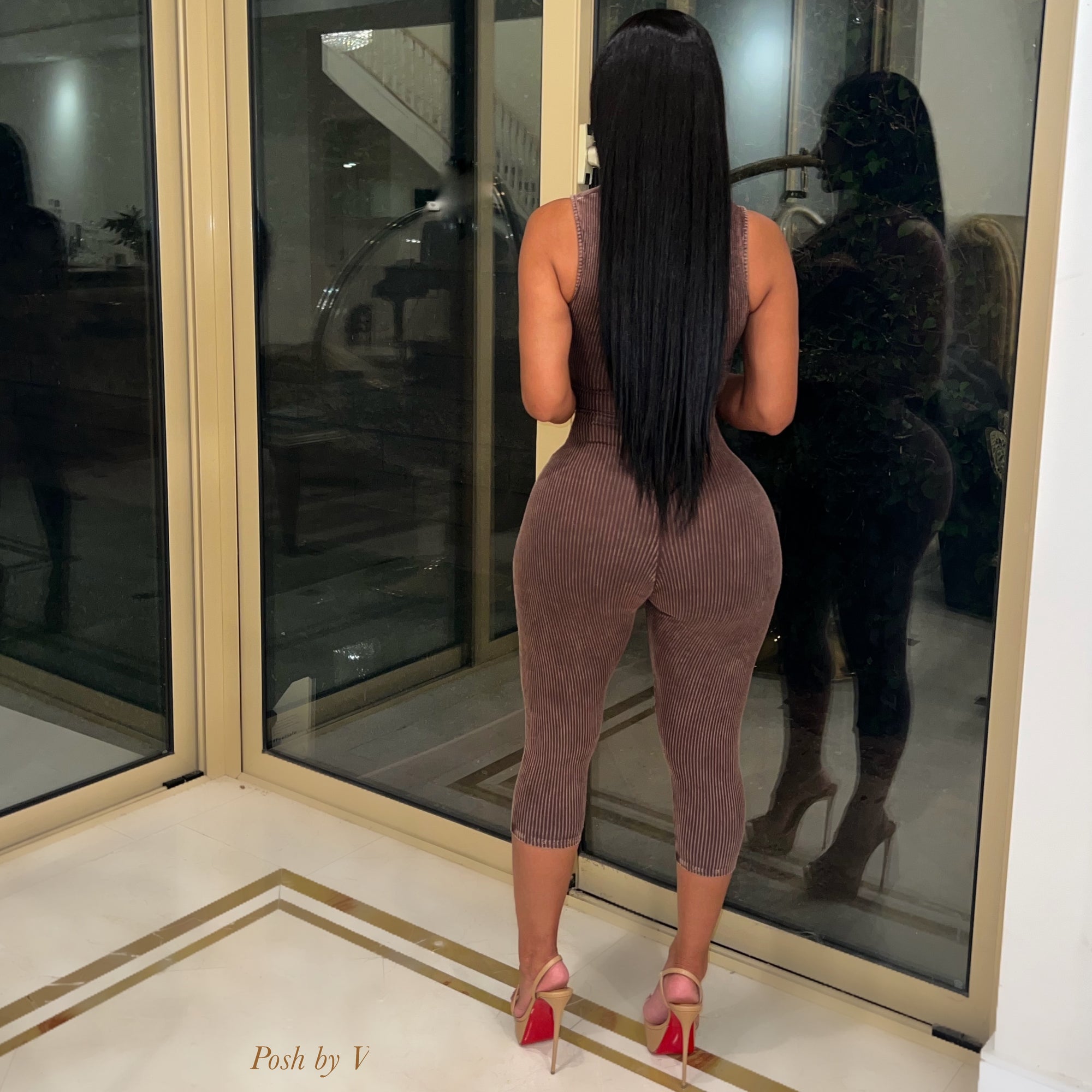 Kendra ribbed jumpsuit (Brown)
