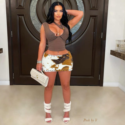 Coco fur mini skirt (Cream/brown)