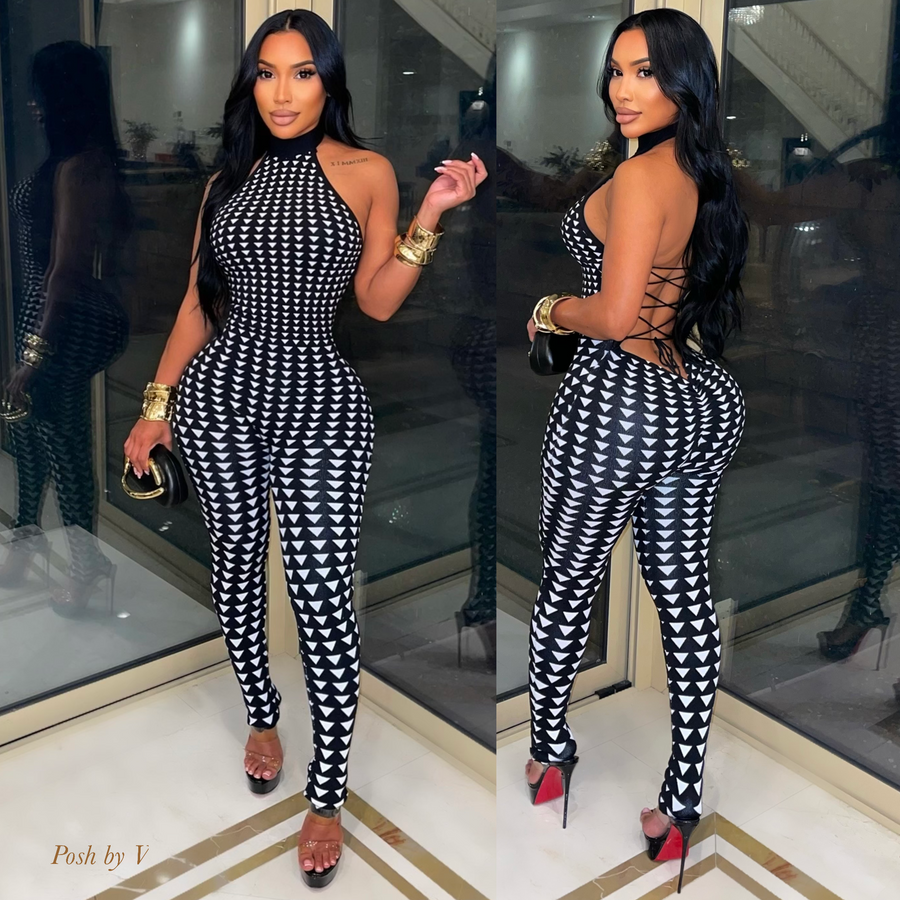 Viva knit jumpsuit (Black/white)