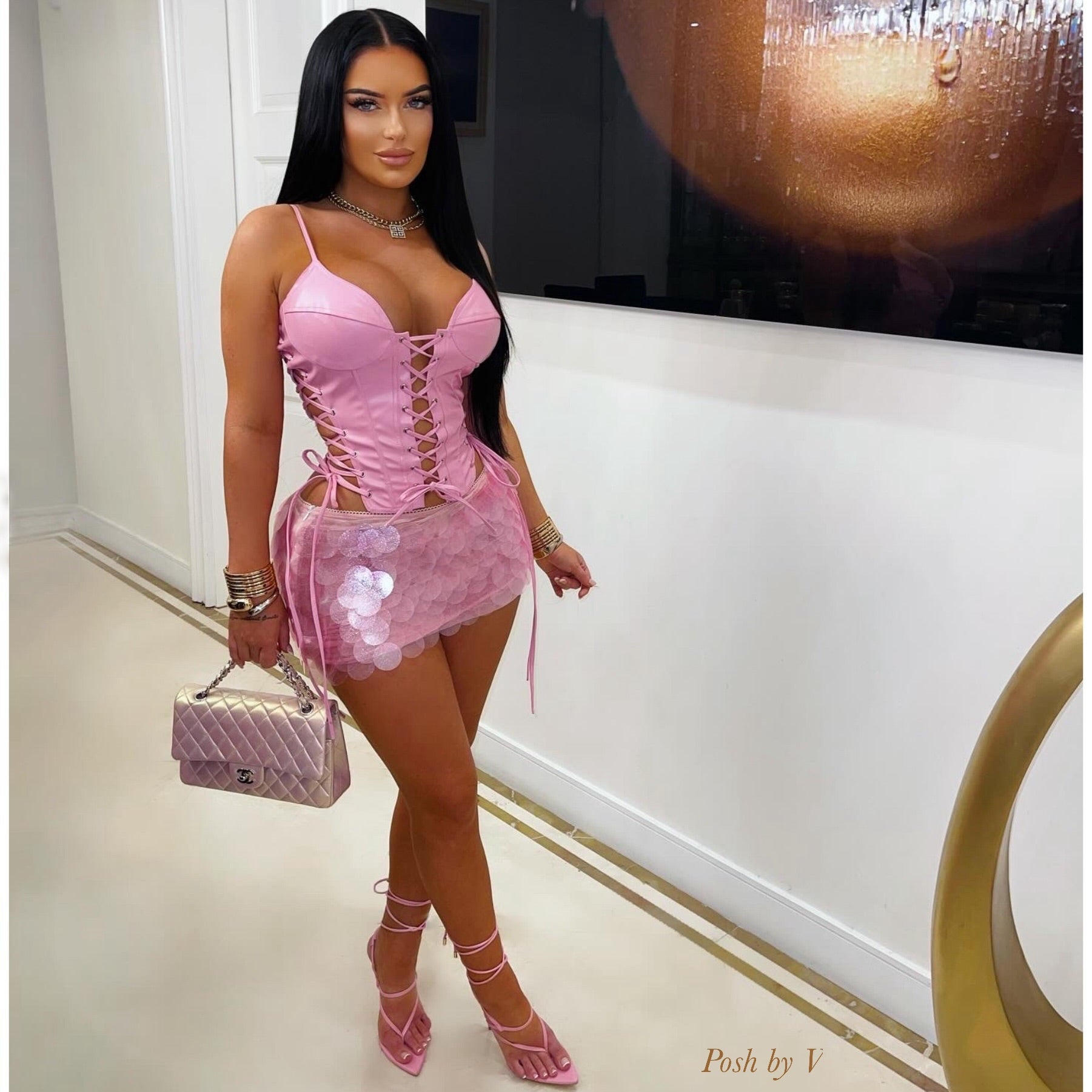 Valene laced corset top (Pink)