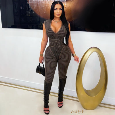 Alee rib jumpsuit (Brown/black)