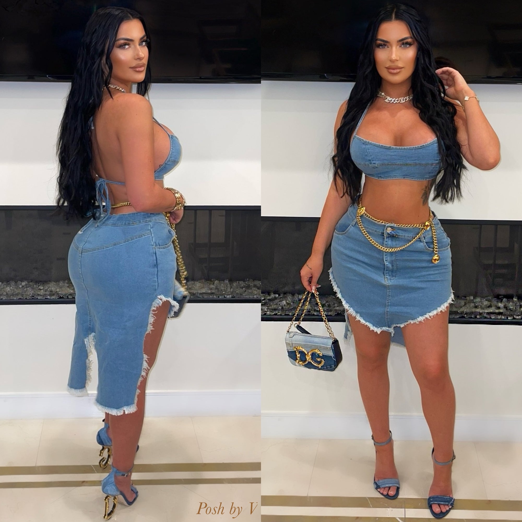 Petra denim skirt set (Blue)