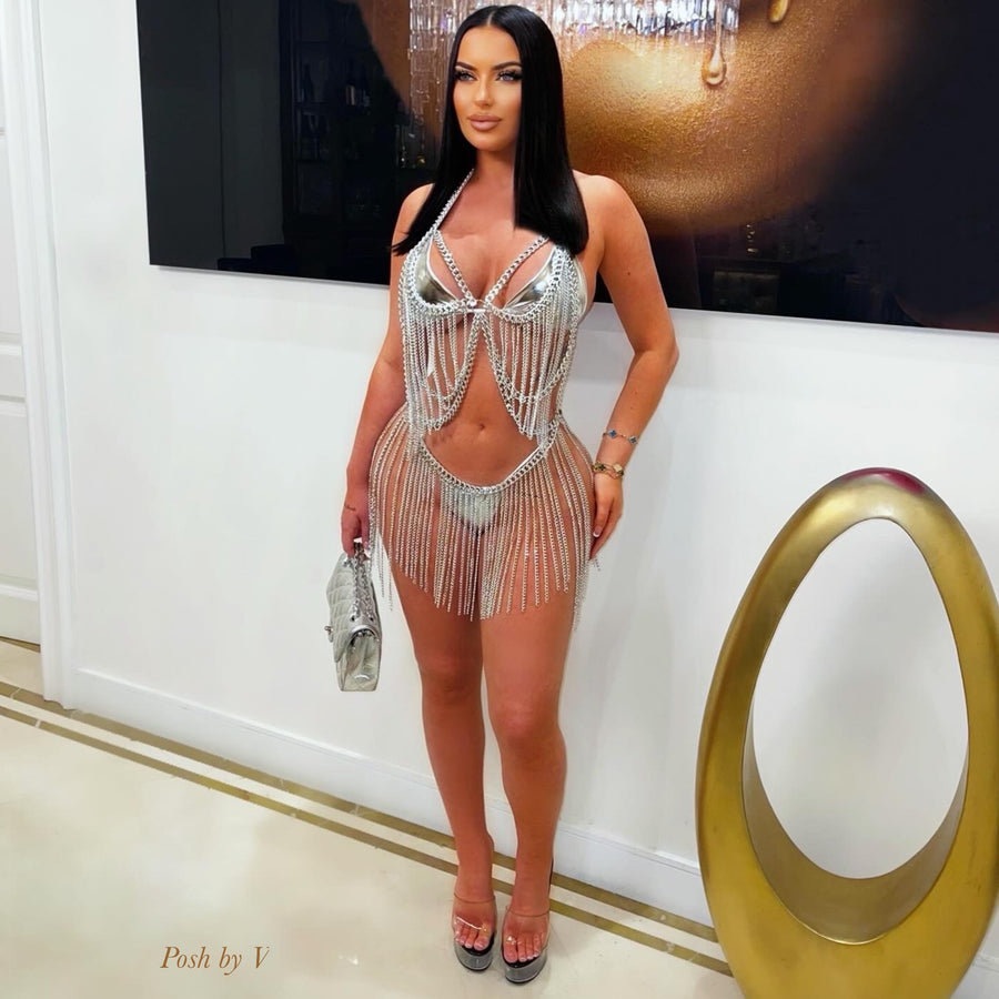 Crystal chain cover dress (Silver)