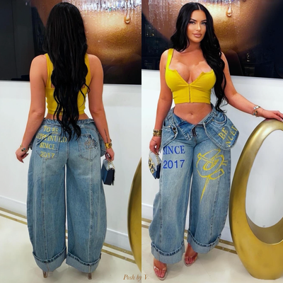 TBC double waist jeans (Blue/yellow)
