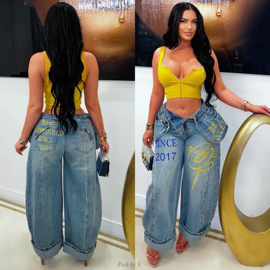 TBC double waist jeans (Blue/yellow)